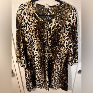 Leopard Print V-Neck Velvet Women's Tunic - Brown & Black. Size 1X